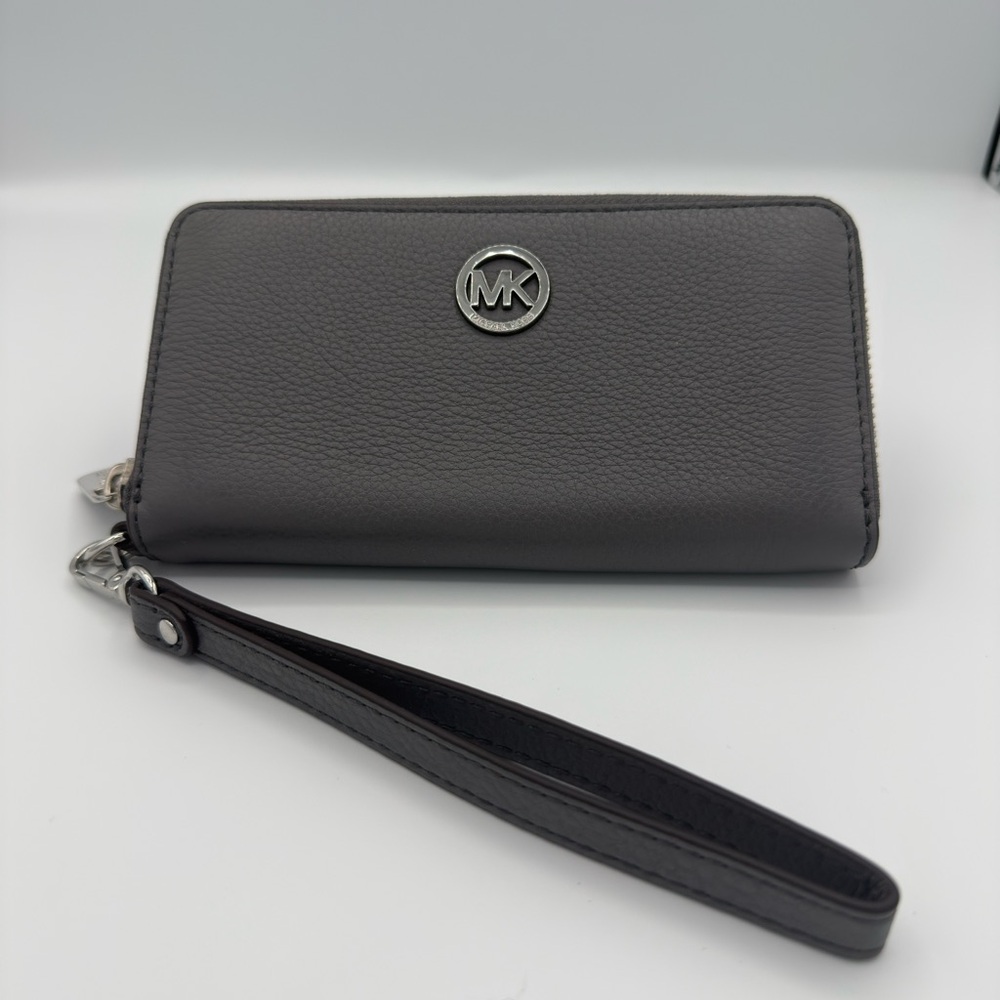 Michael Kors Charcoal Wristlet with Silver Accents